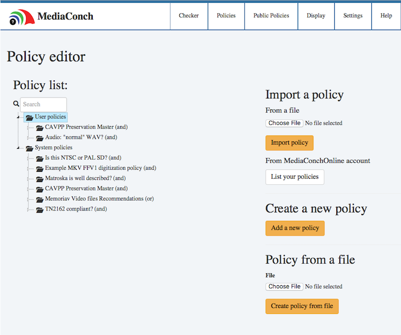 MediaConch Policies
