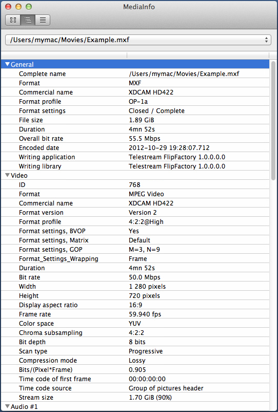 MediaInfo for Mac OS X screenshot